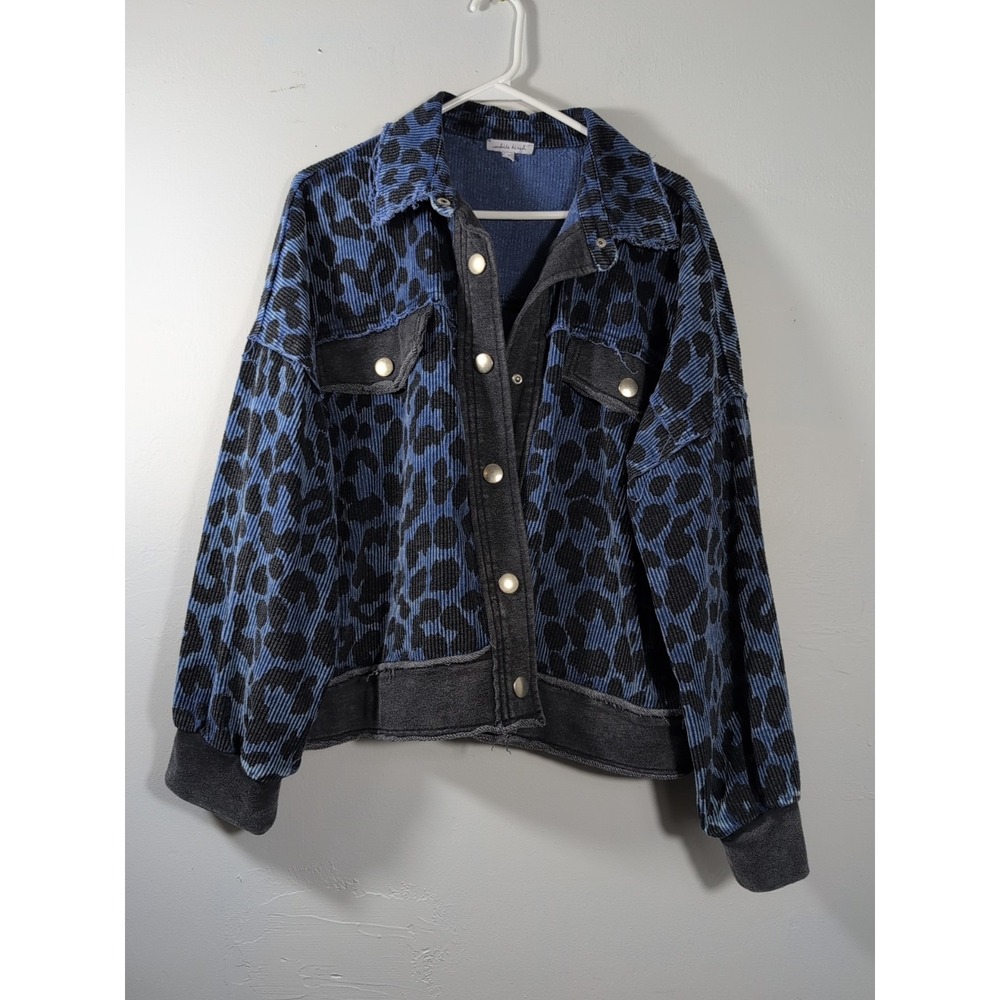 WHITE BIRCH ANIMAL PRINT Blue & Black CHEETAH corduroy jacket SHIRT SHACKET XL